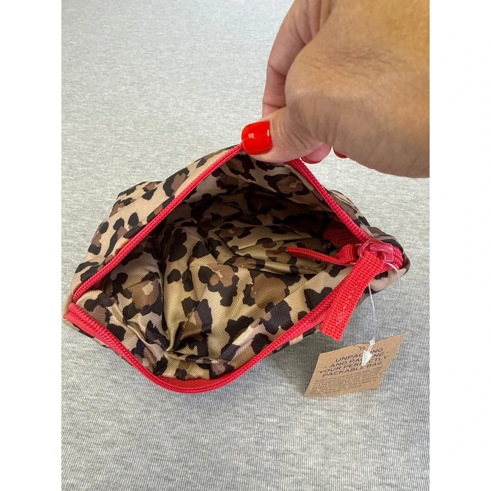 Lands End Kids Leopard Print Packable Cinch Sack Drawstring Backpack Pink